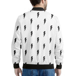 White And Black Lightning Pattern Print Men's Bomber Jacket