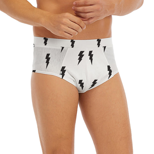 White And Black Lightning Pattern Print Men's Briefs