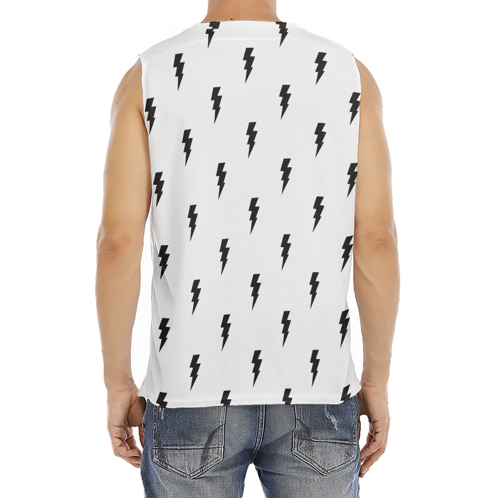 White And Black Lightning Pattern Print Men's Fitness Tank Top
