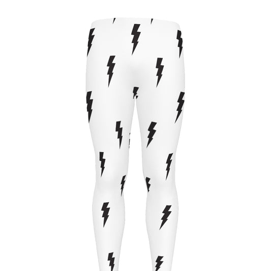 White And Black Lightning Pattern Print Men's leggings