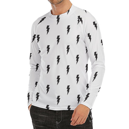 White And Black Lightning Pattern Print Men's Long Sleeve Rash Guard