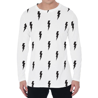 White And Black Lightning Pattern Print Men's Long Sleeve T-Shirt