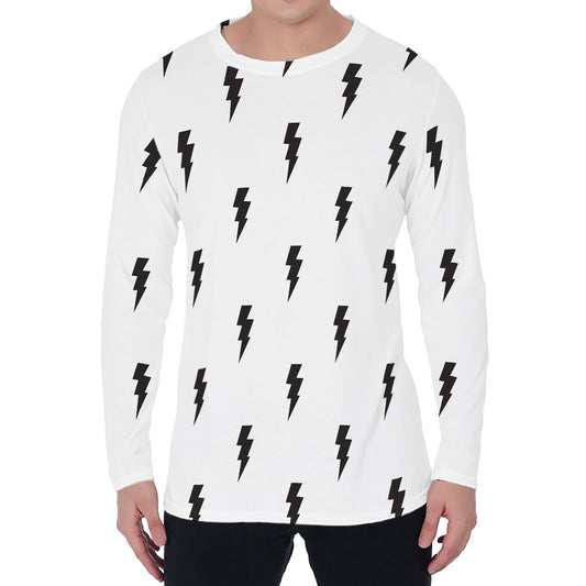 White And Black Lightning Pattern Print Men's Long Sleeve T-Shirt