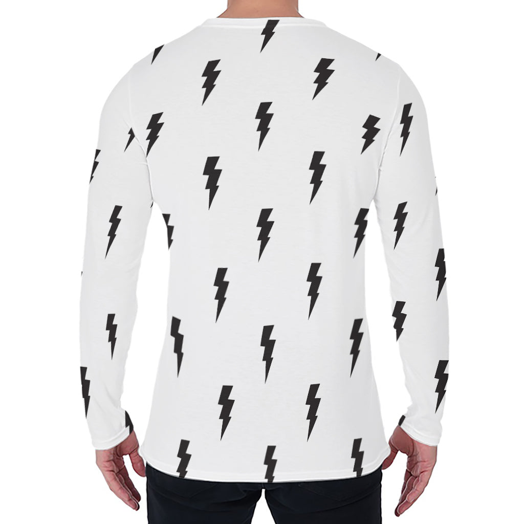 White And Black Lightning Pattern Print Men's Long Sleeve T-Shirt
