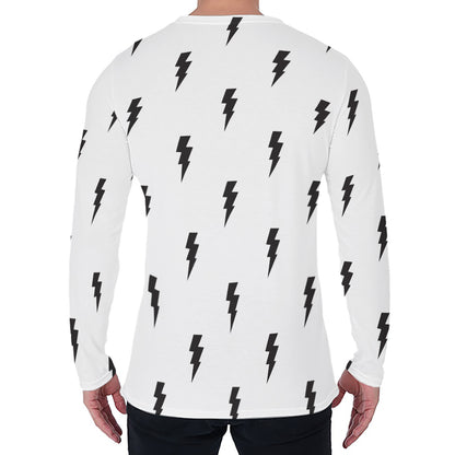 White And Black Lightning Pattern Print Men's Long Sleeve T-Shirt