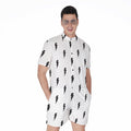 White And Black Lightning Pattern Print Men's Romper