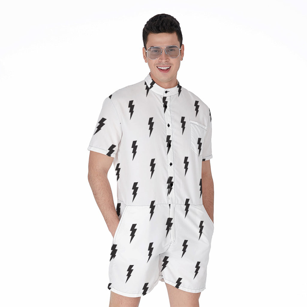 White And Black Lightning Pattern Print Men's Rompers