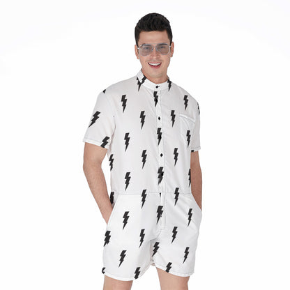White And Black Lightning Pattern Print Men's Rompers