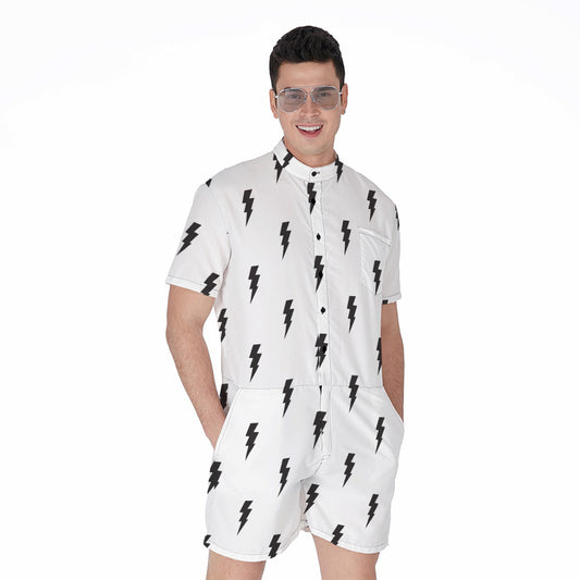 White And Black Lightning Pattern Print Men's Rompers