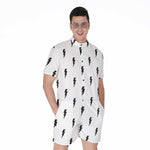White And Black Lightning Pattern Print Men's Rompers