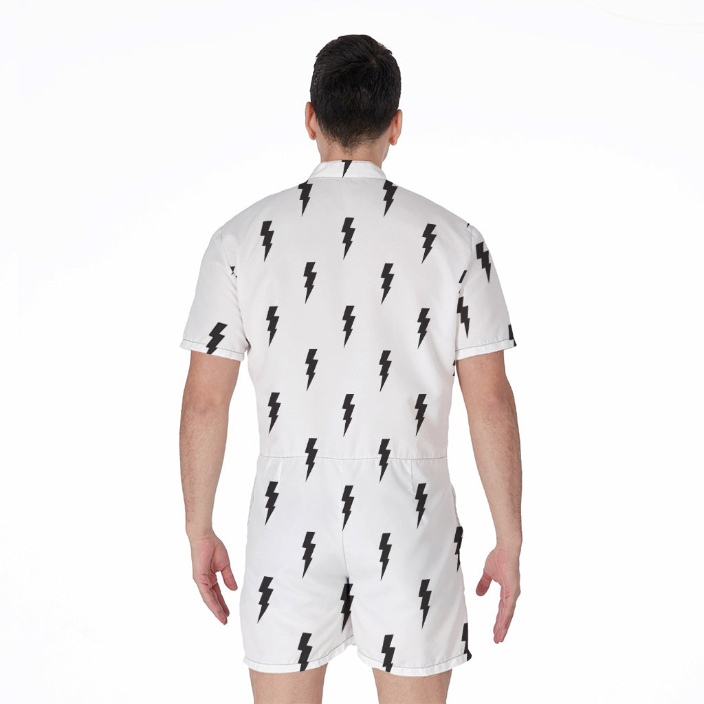 White And Black Lightning Pattern Print Men's Rompers