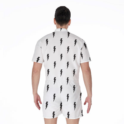 White And Black Lightning Pattern Print Men's Rompers