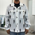 White And Black Lightning Pattern Print Men's Shirt Jacket