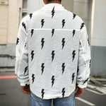 White And Black Lightning Pattern Print Men's Shirt Jacket