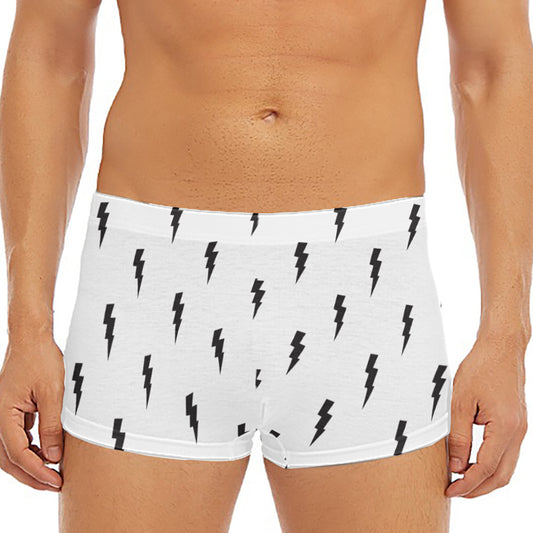 White And Black Lightning Pattern Print Men's Short Boxer Briefs