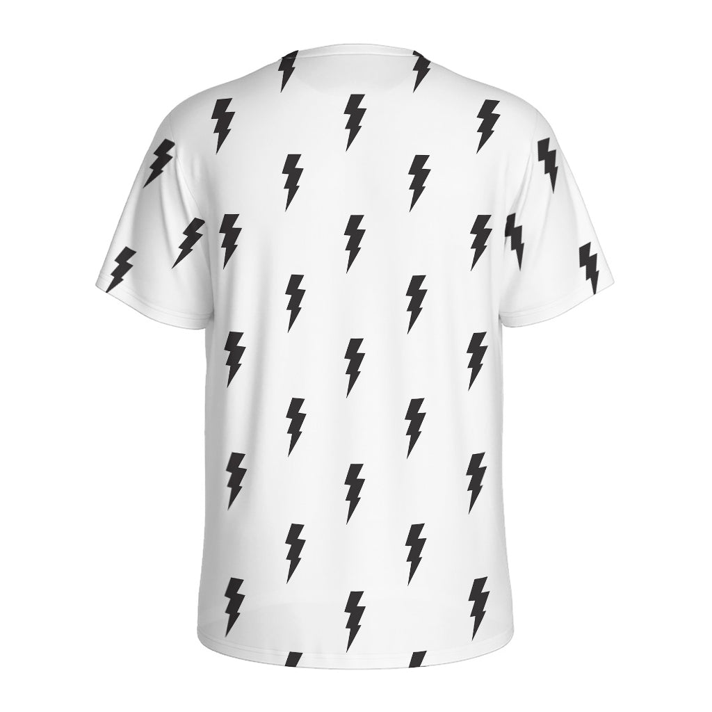White And Black Lightning Pattern Print Men's Sports T-Shirt