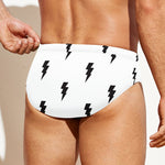 White And Black Lightning Pattern Print Men's Swim Briefs