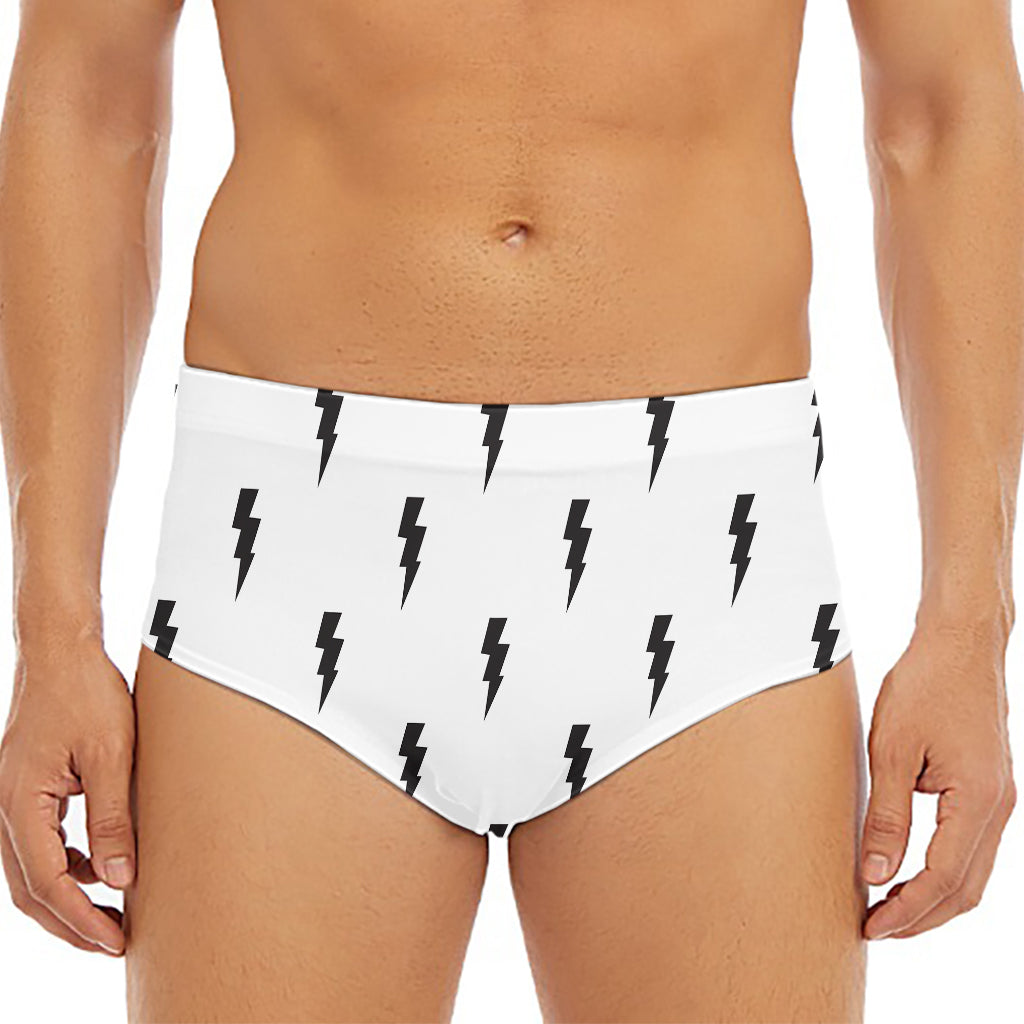 White And Black Lightning Pattern Print Men's Triangle Swim Briefs