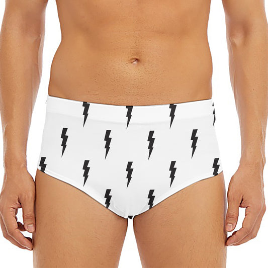 White And Black Lightning Pattern Print Men's Triangle Swim Briefs