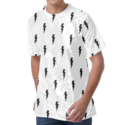 White And Black Lightning Pattern Print Men's Velvet T-Shirt