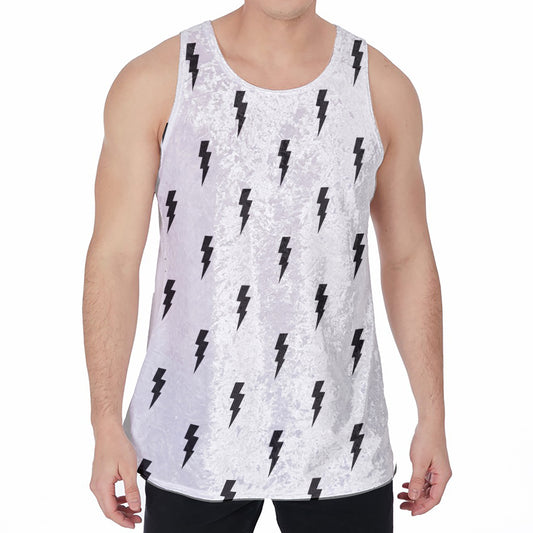 White And Black Lightning Pattern Print Men's Velvet Tank Top