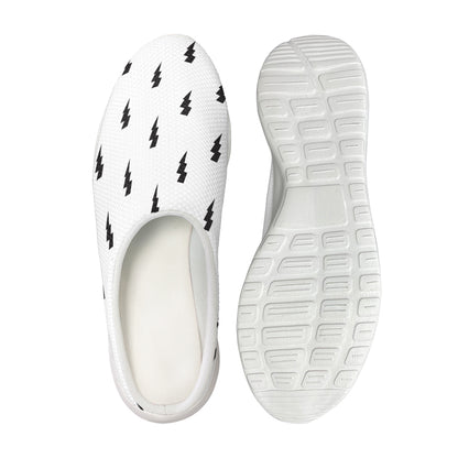 White And Black Lightning Pattern Print Mesh Casual Shoes