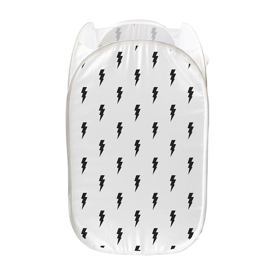 White And Black Lightning Pattern Print Mesh Laundry Hamper