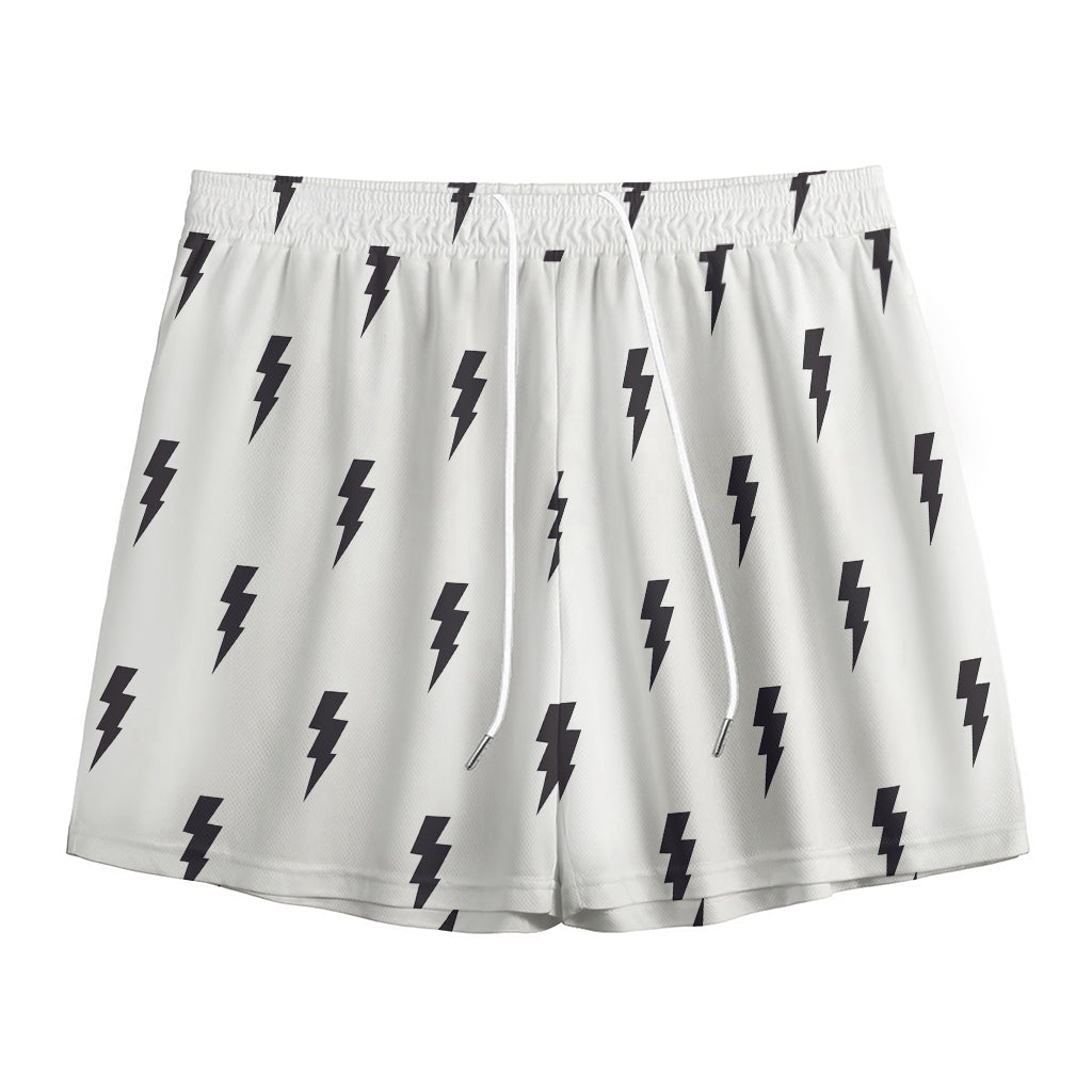 White And Black Lightning Pattern Print Mesh Shorts