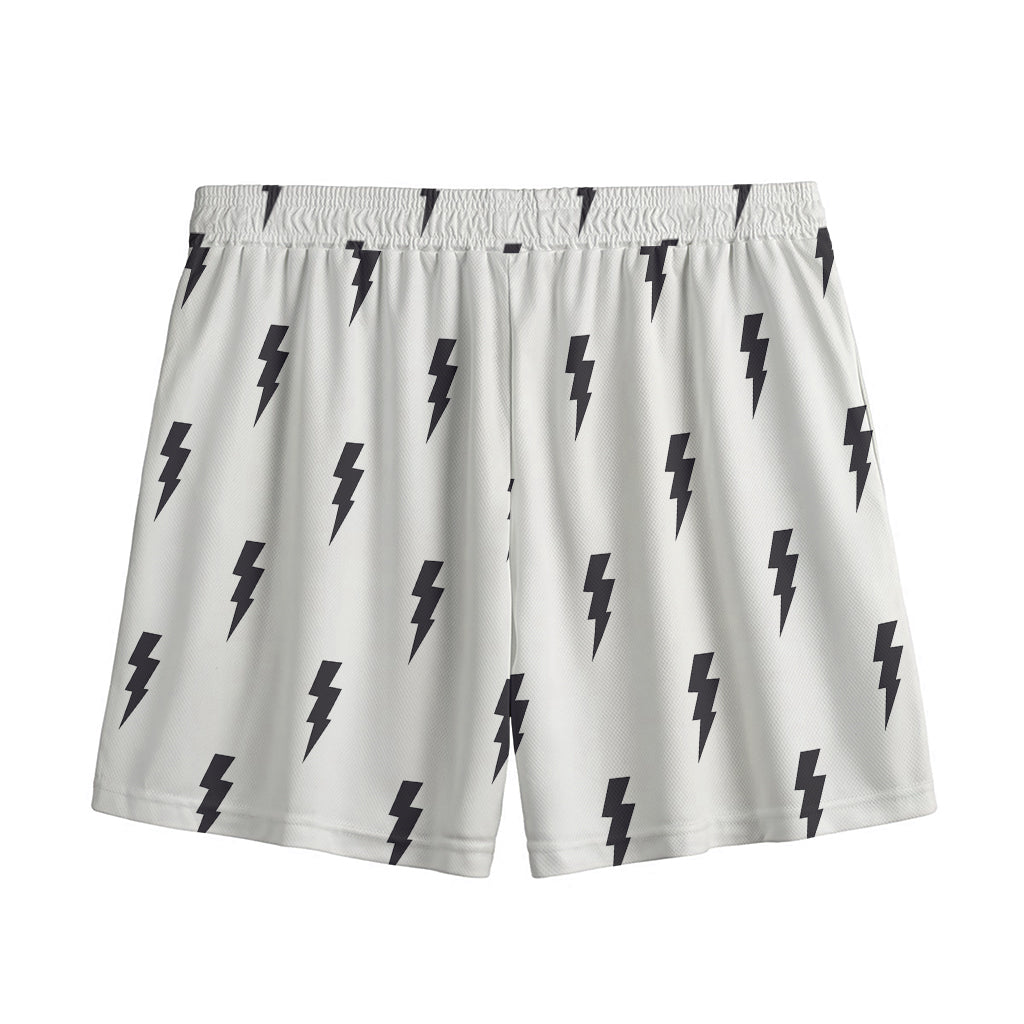 White And Black Lightning Pattern Print Mesh Shorts