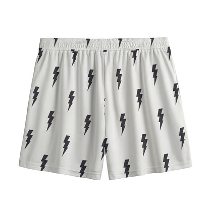 White And Black Lightning Pattern Print Mesh Shorts