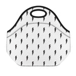 White And Black Lightning Pattern Print Neoprene Lunch Bag