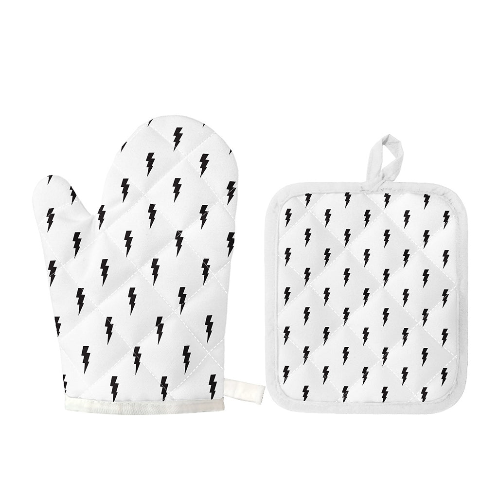 White And Black Lightning Pattern Print Oven Mitt And Pot Holder Set