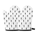 White And Black Lightning Pattern Print Oven Mitts