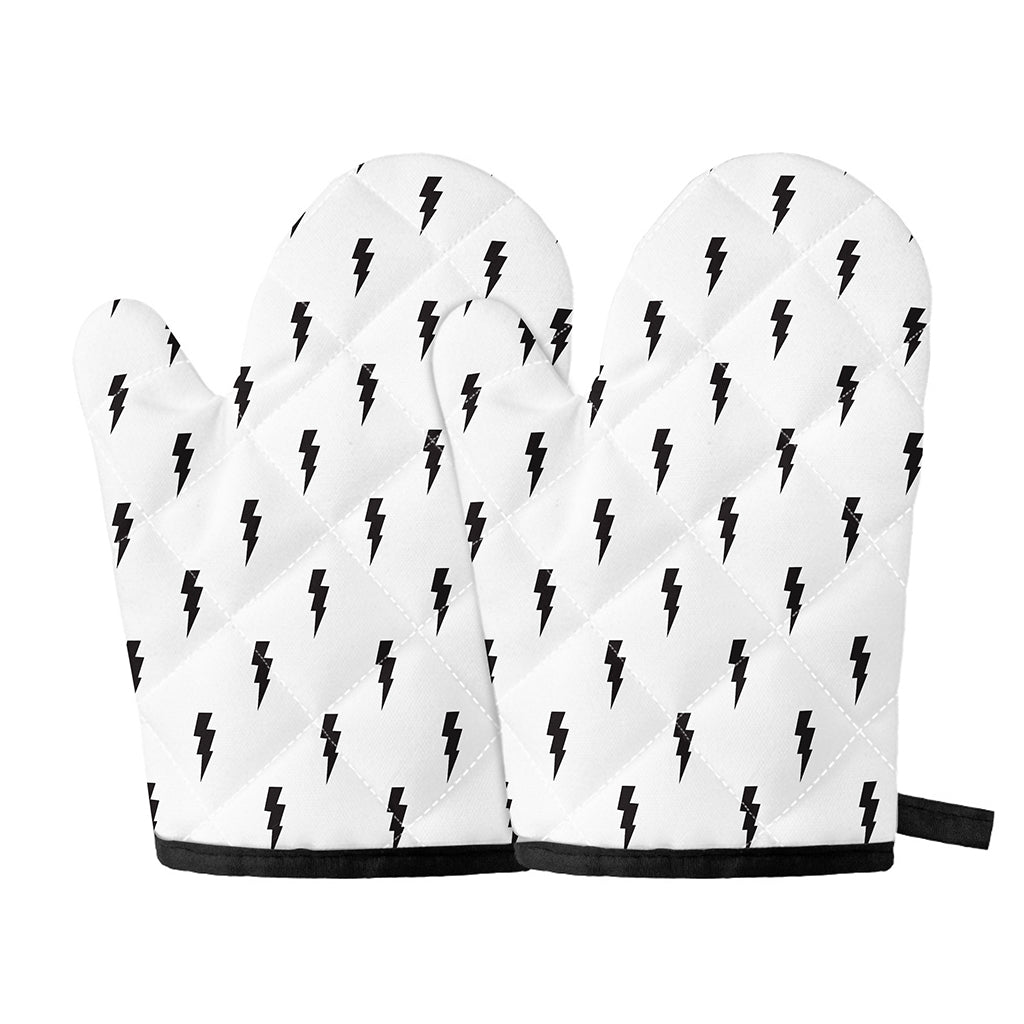 White And Black Lightning Pattern Print Oven Mitts