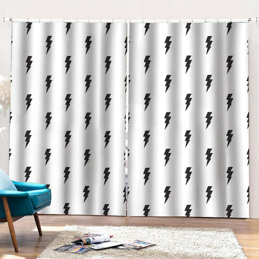 White And Black Lightning Pattern Print Pencil Pleat Curtains