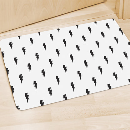 White And Black Lightning Pattern Print Polyester Doormat