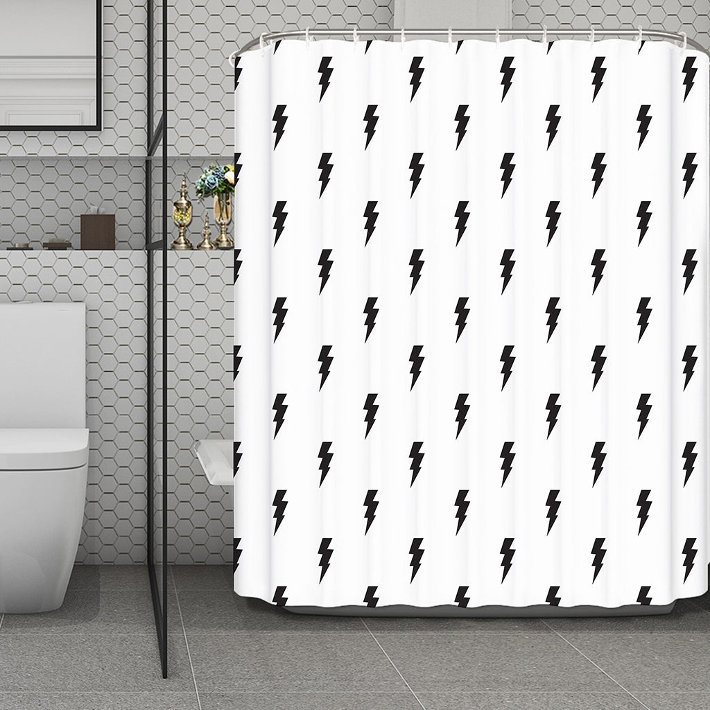 White And Black Lightning Pattern Print Polyester Shower Curtain