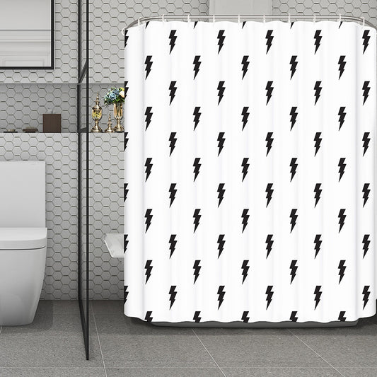 White And Black Lightning Pattern Print Polyester Shower Curtain