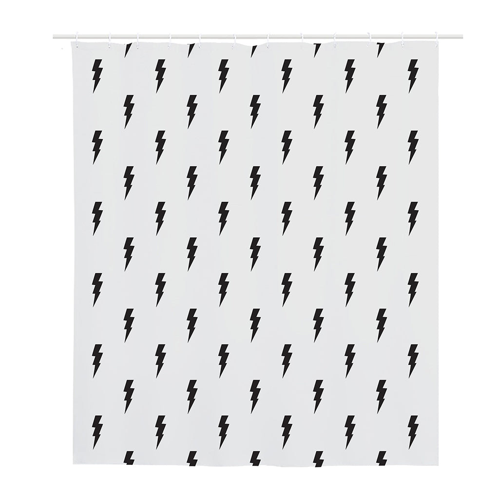 White And Black Lightning Pattern Print Polyester Shower Curtain