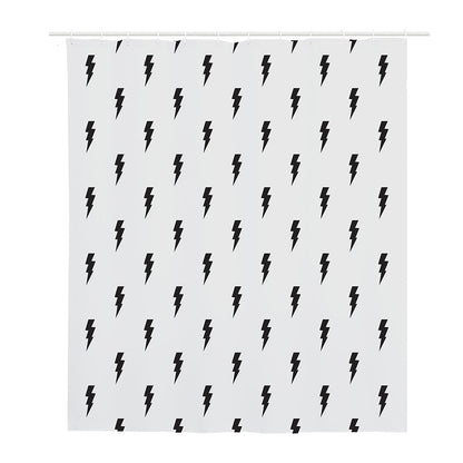 White And Black Lightning Pattern Print Polyester Shower Curtain