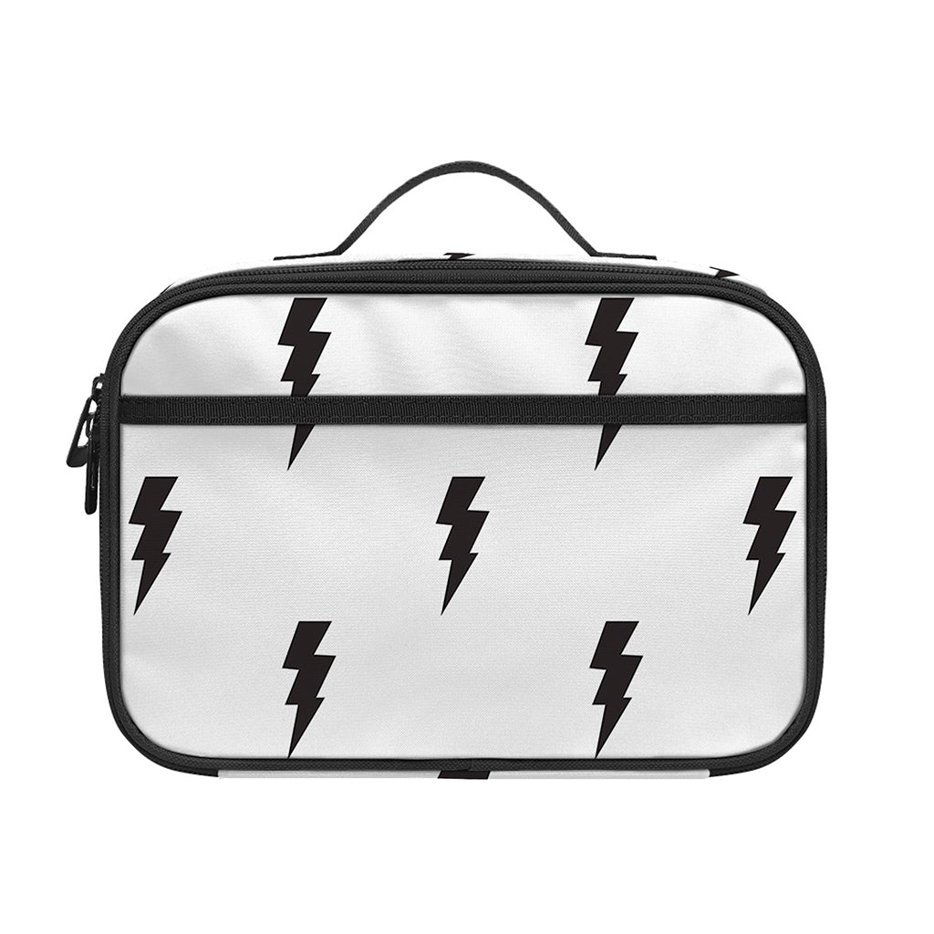 White And Black Lightning Pattern Print Portable Lunch Bag