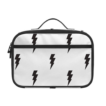 White And Black Lightning Pattern Print Portable Lunch Bag