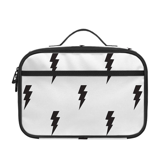 White And Black Lightning Pattern Print Portable Lunch Bag