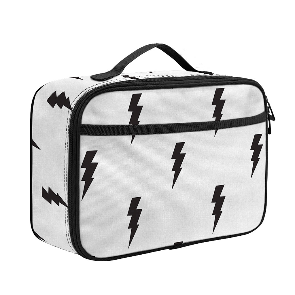 White And Black Lightning Pattern Print Portable Lunch Bag