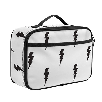 White And Black Lightning Pattern Print Portable Lunch Bag
