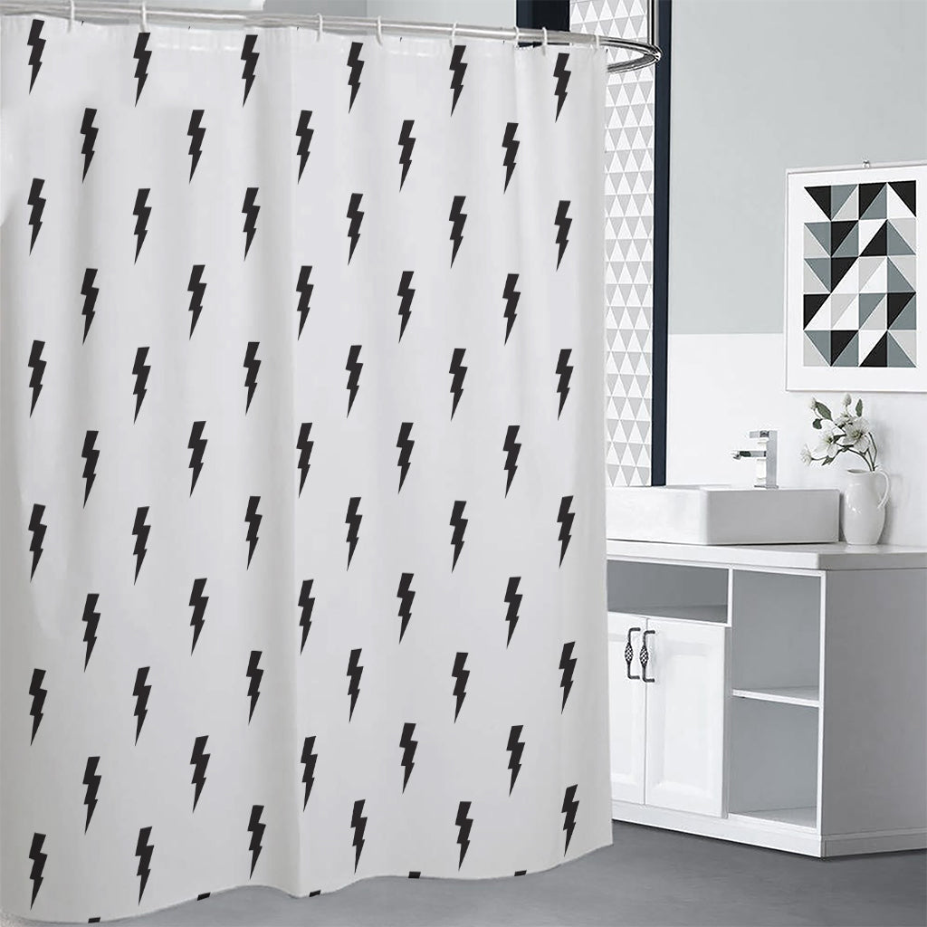 White And Black Lightning Pattern Print Premium Shower Curtain