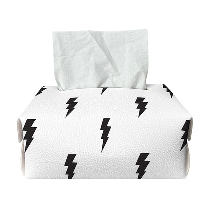 White And Black Lightning Pattern Print Rectangle Tissue Box Cover