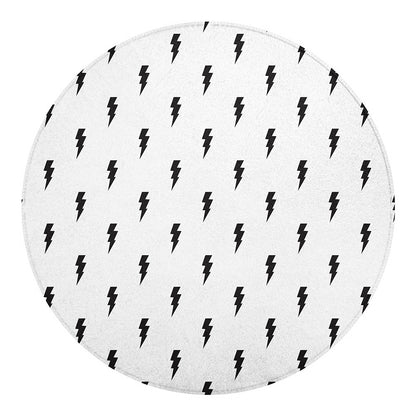 White And Black Lightning Pattern Print Round Blanket