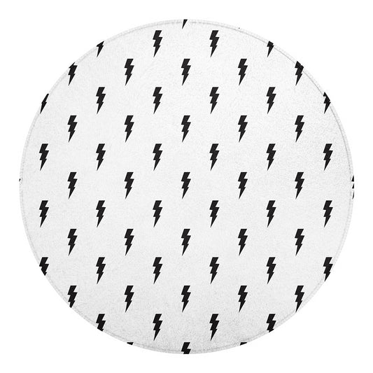 White And Black Lightning Pattern Print Round Blanket