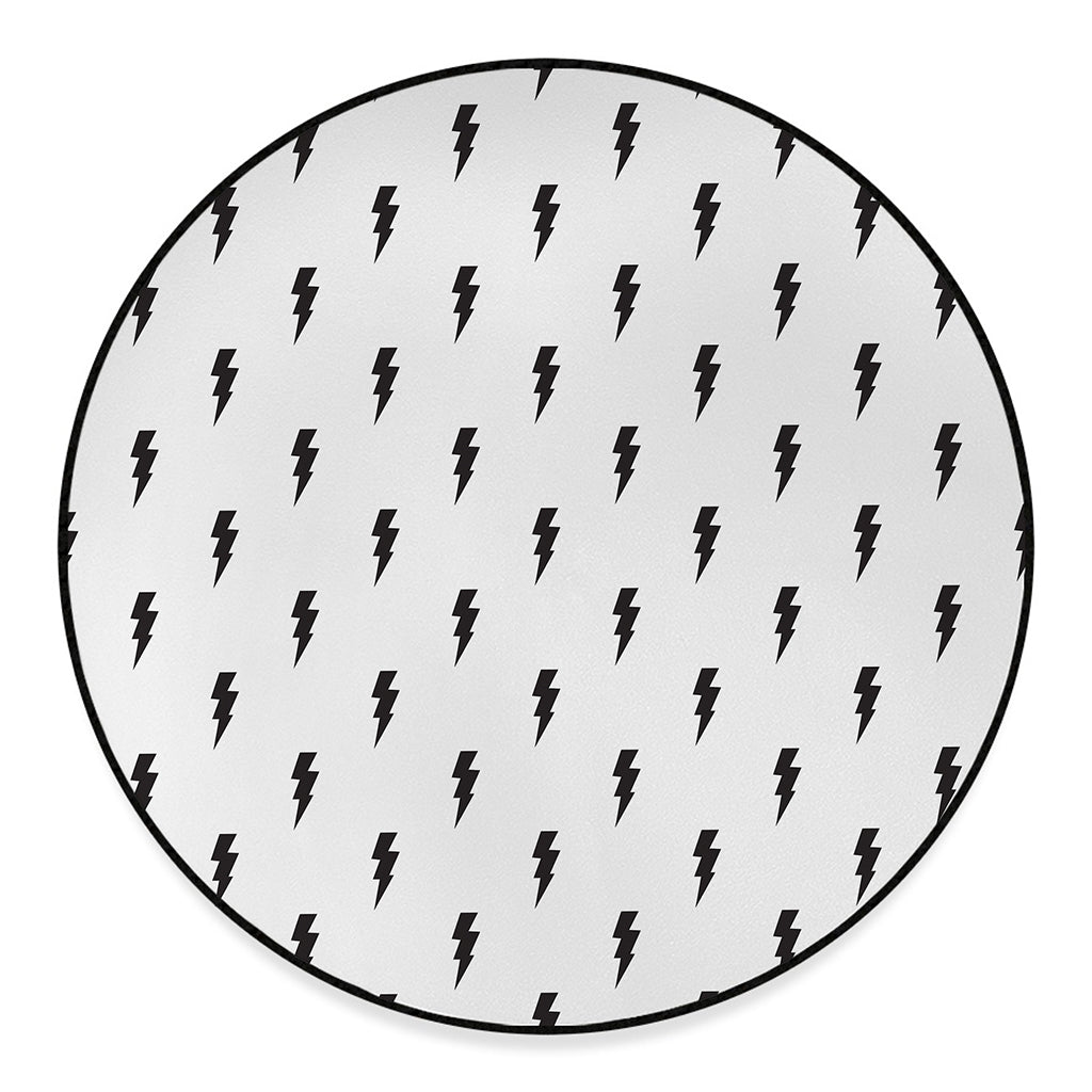 White And Black Lightning Pattern Print Round Floor Mat